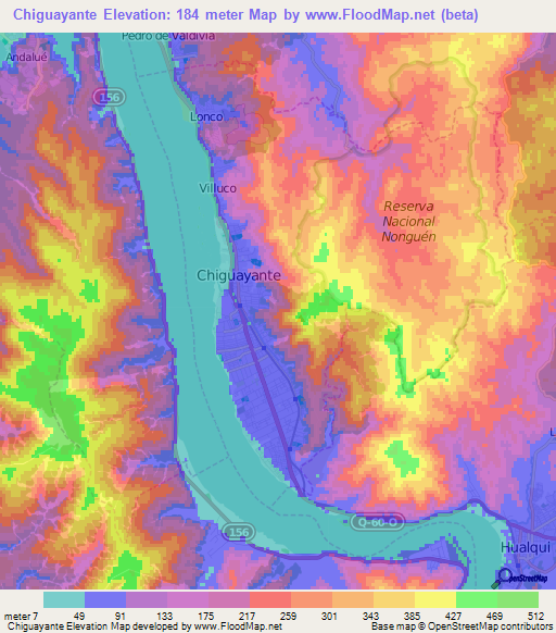 Chiguayante,Chile Elevation Map