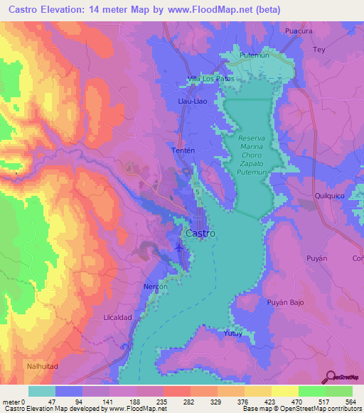 Castro,Chile Elevation Map