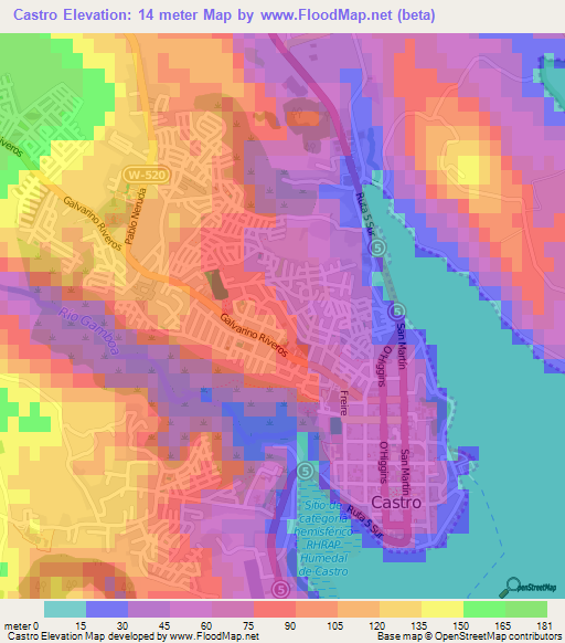 Castro,Chile Elevation Map