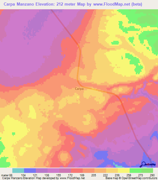 Carpa Manzano,Chile Elevation Map