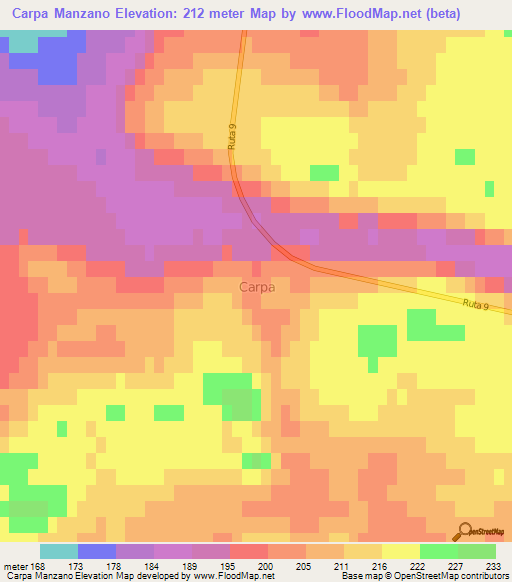 Carpa Manzano,Chile Elevation Map