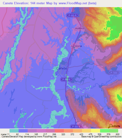 Canete,Chile Elevation Map