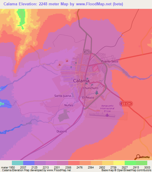 Calama,Chile Elevation Map