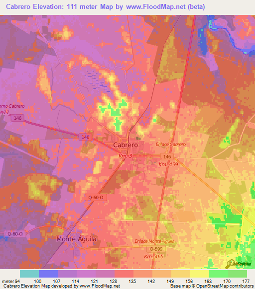 Cabrero,Chile Elevation Map