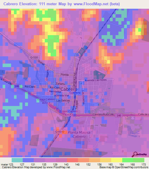 Cabrero,Chile Elevation Map