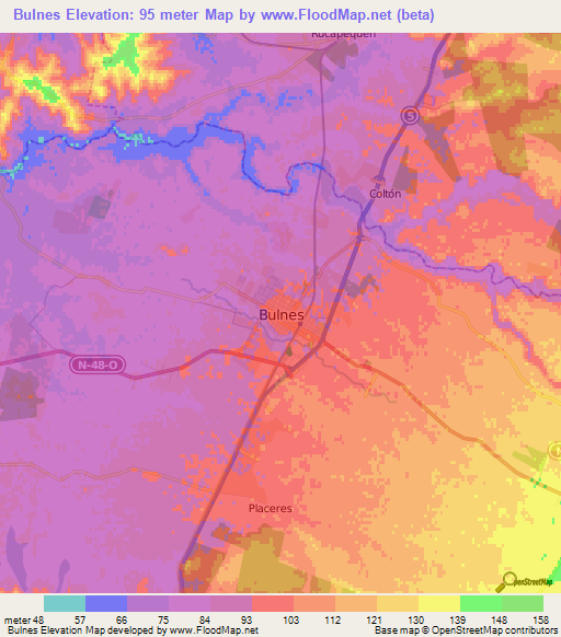 Bulnes,Chile Elevation Map
