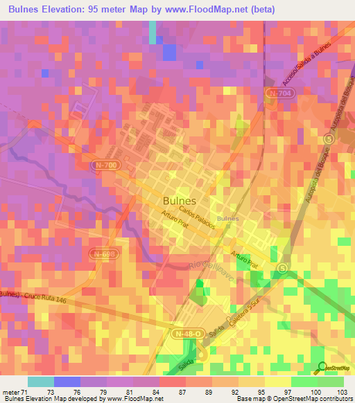 Bulnes,Chile Elevation Map