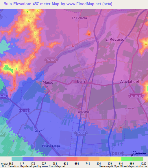 Buin,Chile Elevation Map