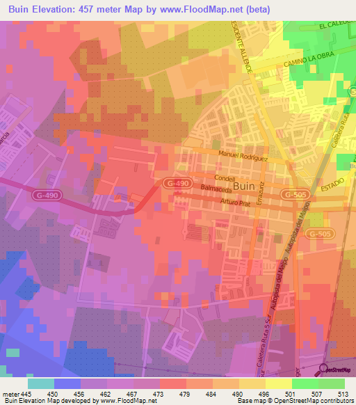 Buin,Chile Elevation Map