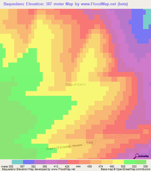 Baquedano,Chile Elevation Map