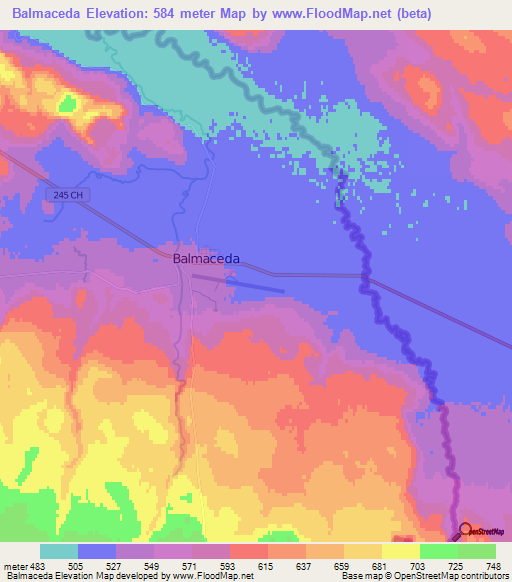 Balmaceda,Chile Elevation Map