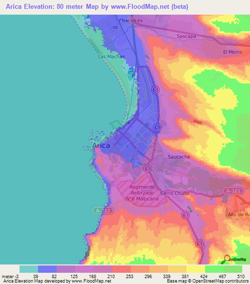 Arica,Chile Elevation Map