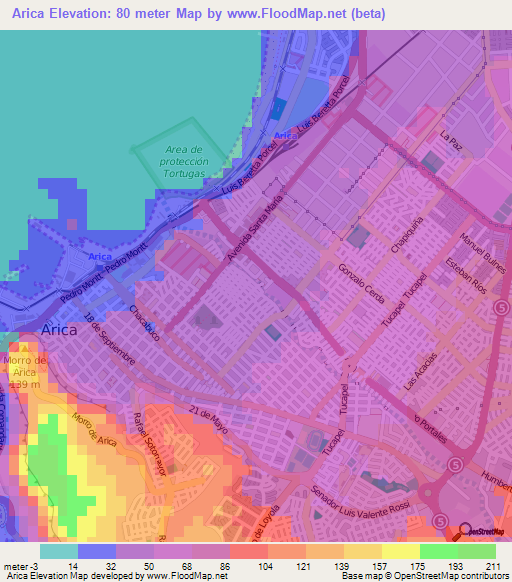 Arica,Chile Elevation Map