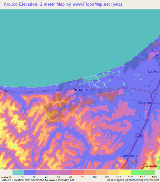Arauco,Chile Elevation Map