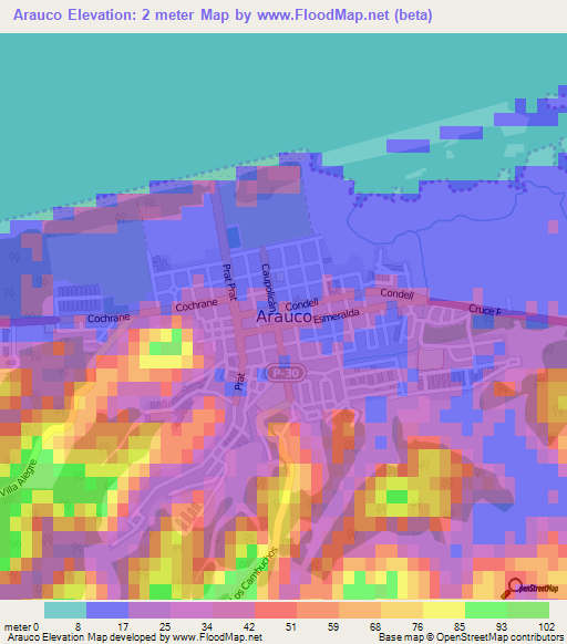 Arauco,Chile Elevation Map