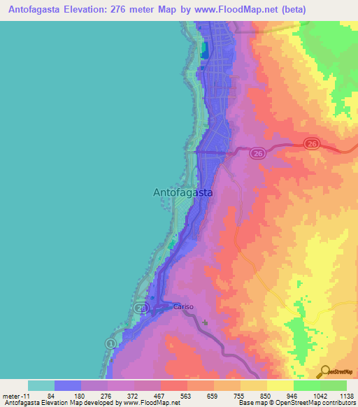 Antofagasta,Chile Elevation Map