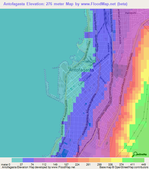 Antofagasta,Chile Elevation Map