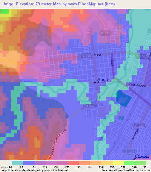 Angol,Chile Elevation Map