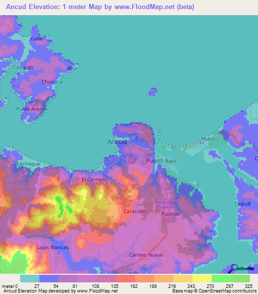 Ancud,Chile Elevation Map