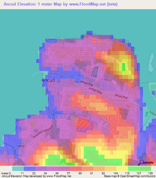 Ancud,Chile Elevation Map