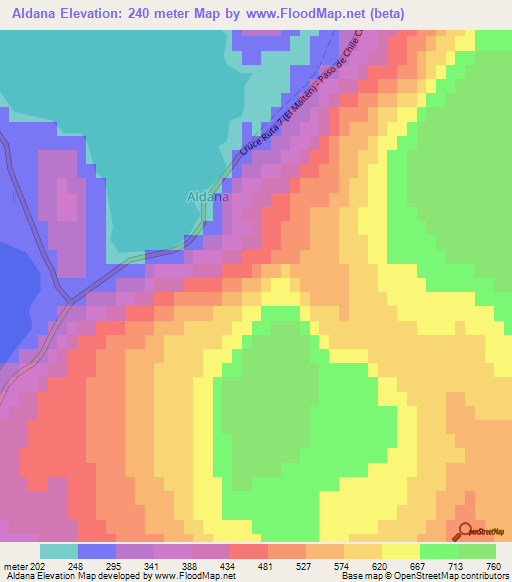 Aldana,Chile Elevation Map
