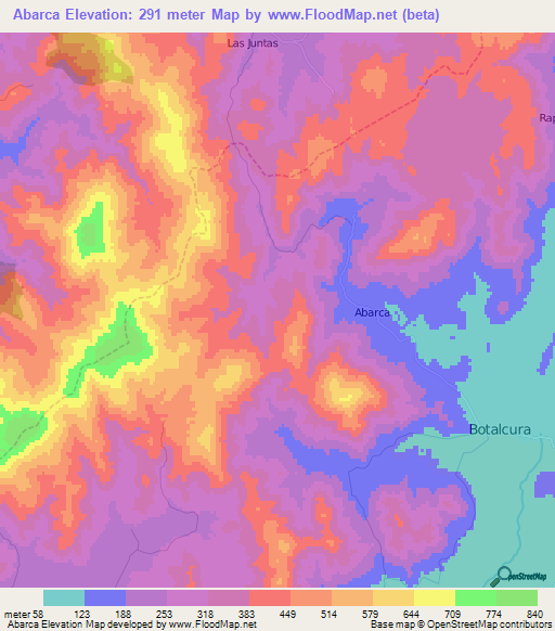 Abarca,Chile Elevation Map