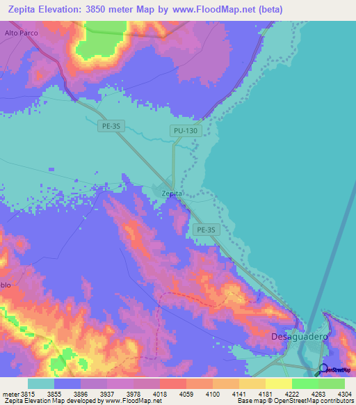 Zepita,Peru Elevation Map