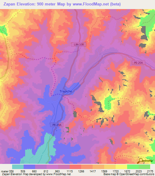 Zapan,Peru Elevation Map