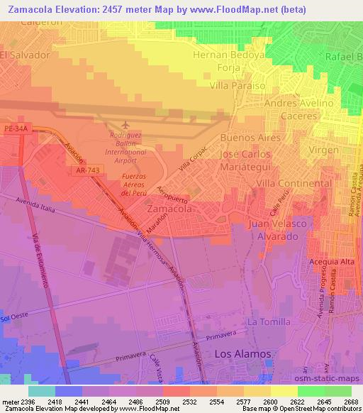 Zamacola,Peru Elevation Map