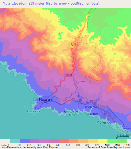 Yuta,Peru Elevation Map