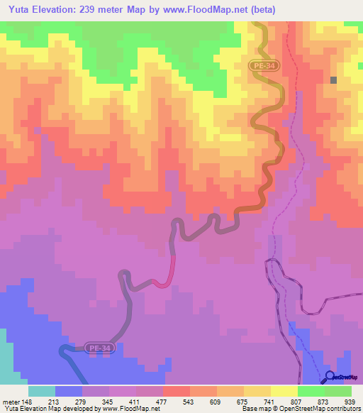 Yuta,Peru Elevation Map