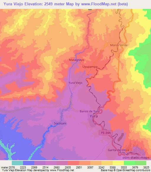 Yura Viejo,Peru Elevation Map