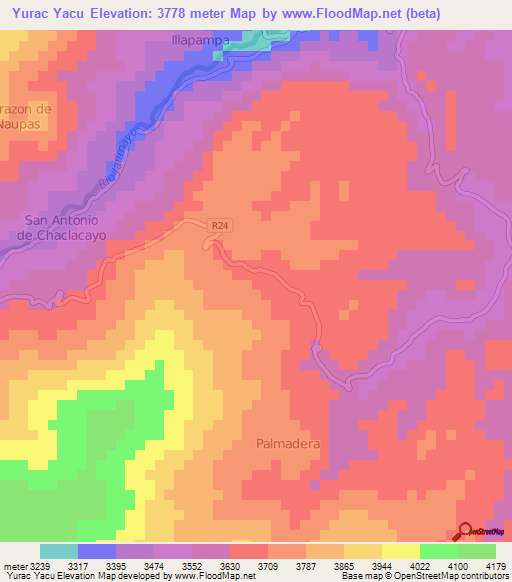 Yurac Yacu,Peru Elevation Map