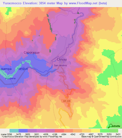 Yuracmocco,Peru Elevation Map