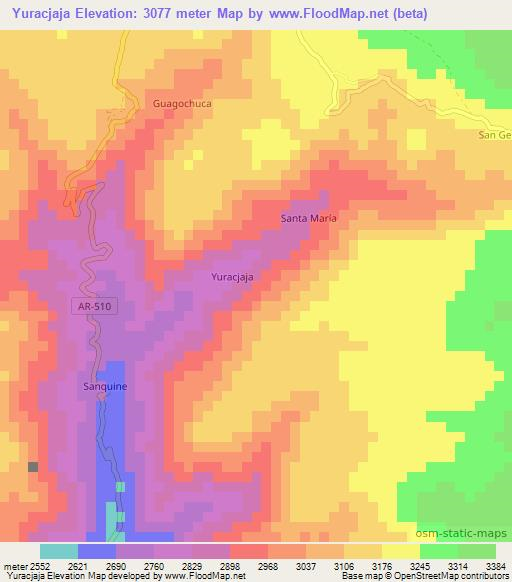 Yuracjaja,Peru Elevation Map