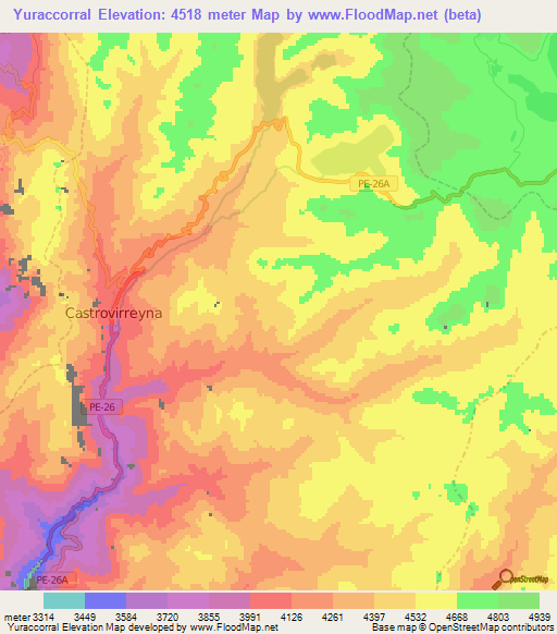 Yuraccorral,Peru Elevation Map