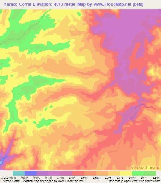 Yuracc Corral,Peru Elevation Map