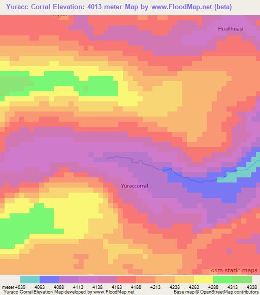 Yuracc Corral,Peru Elevation Map