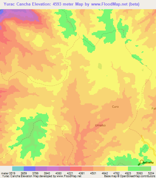 Yurac Cancha,Peru Elevation Map