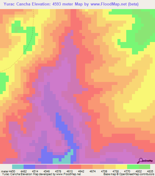 Yurac Cancha,Peru Elevation Map