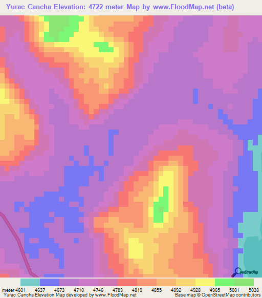 Yurac Cancha,Peru Elevation Map