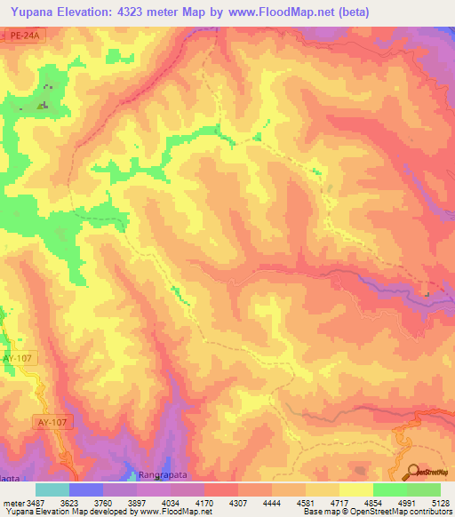 Yupana,Peru Elevation Map