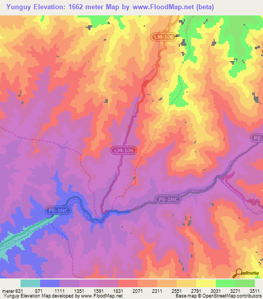Yunguy,Peru Elevation Map