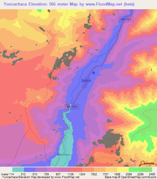 Yuncachaca,Peru Elevation Map
