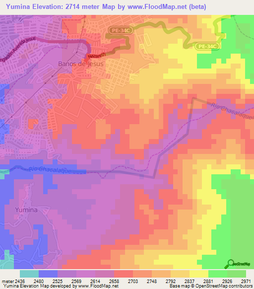 Yumina,Peru Elevation Map