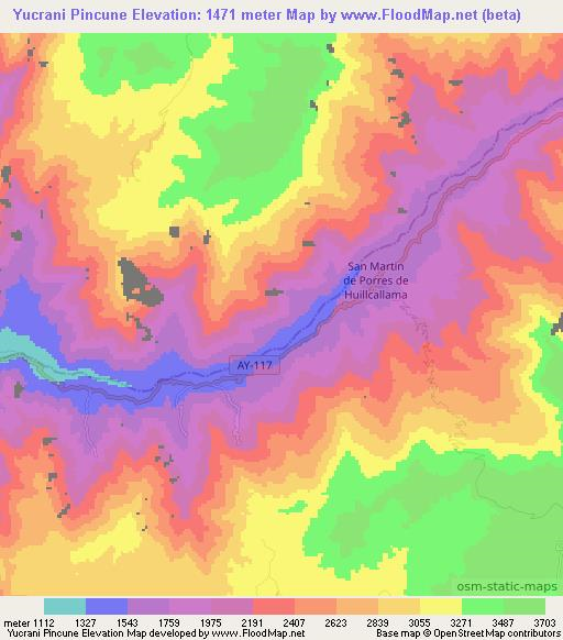 Yucrani Pincune,Peru Elevation Map