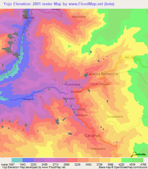 Yojo,Peru Elevation Map