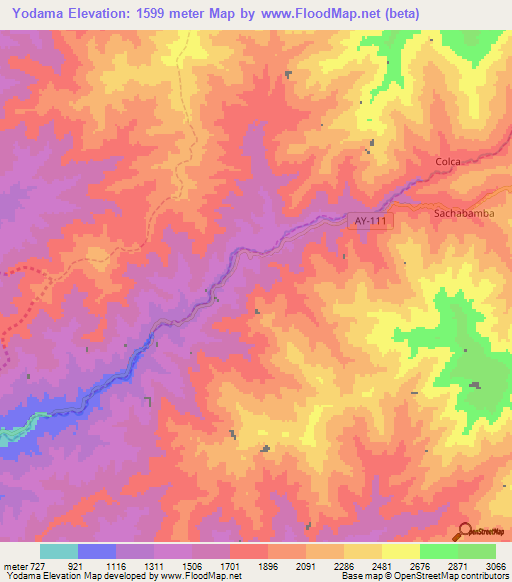 Yodama,Peru Elevation Map