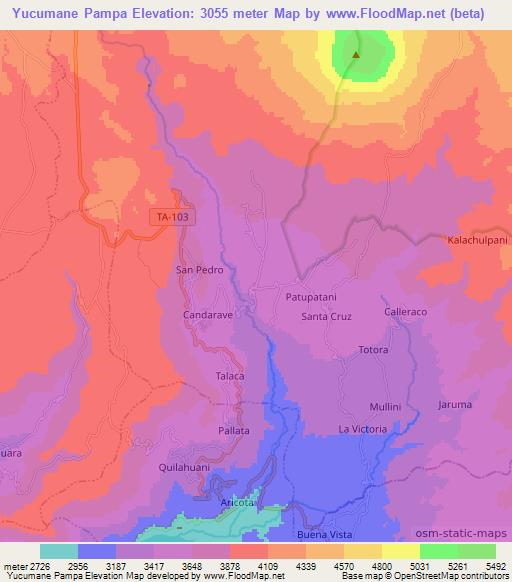 Yucumane Pampa,Peru Elevation Map