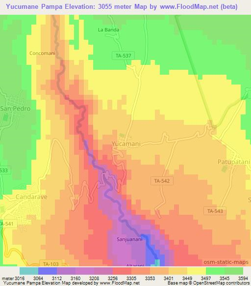 Yucumane Pampa,Peru Elevation Map